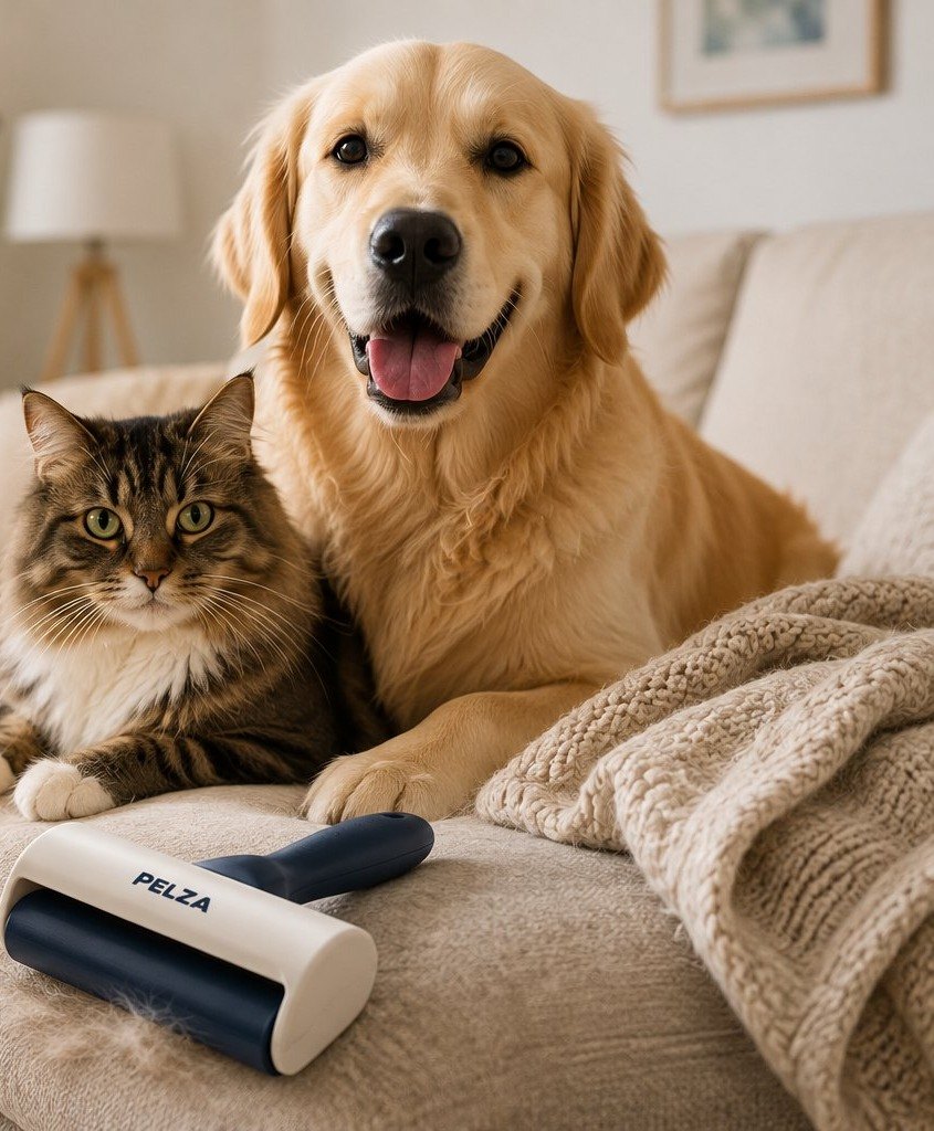 PELZA Clean™ retirando pelo de mascota de un sofá